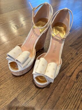 Palter DeLiso Polka Dot Bow Cork Platform Sandals